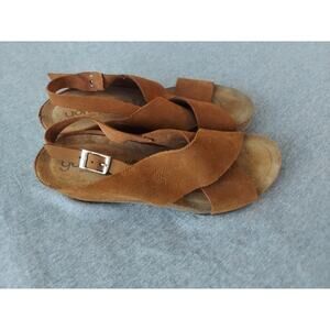 Yokono Wedge Suede Leather Brown Crisscross Strappy Sandals Sz 8 Made in Spain